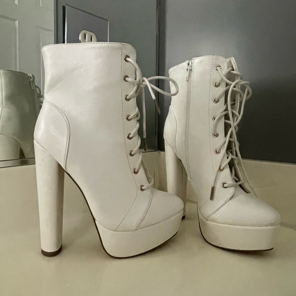 White 6 inch heel boots